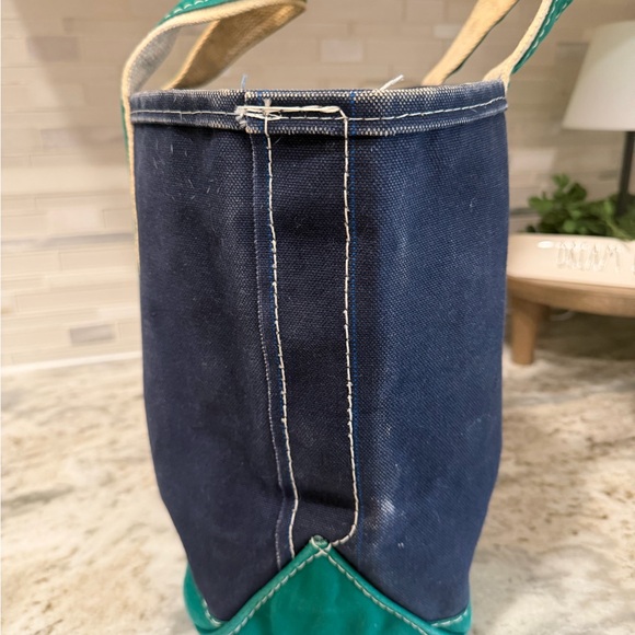 RARE Vintage LL Bean Boat & Tote Bag 80s Sawtooth Green & Navy Blue USA Rare! - Picture 6 of 9